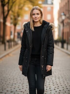 YMI Black Puffer Jacket with Faux Fur Trim